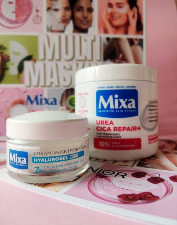 MIXA HYALUROGEL NOC KREM-MASKA NA NOC i MIXA UREA CICA REPAIR+ MULTIFUNKCYJNY KREM