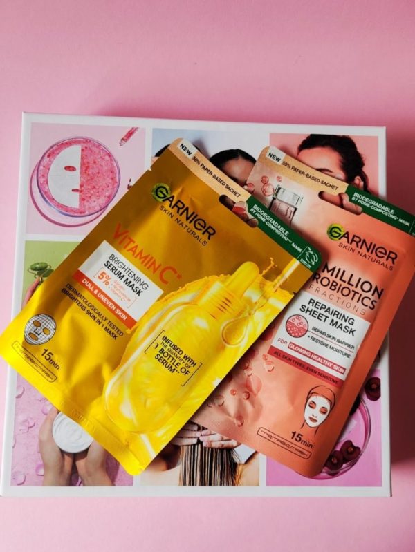GARNIER SKIN NATURALS VITAMIN C MASECZKA UJĘDRNIAJĄCA DO TWARZY Z WITAMINĄ C W PŁACHCIE & GARNIER SKIN NATURALS PROBIOTIC MASKA DO TWARZY W PŁACHCIE 