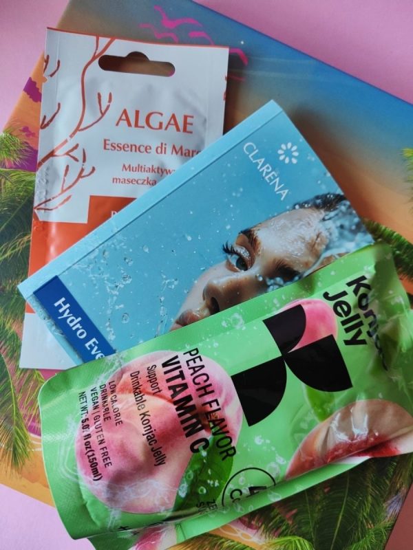 Box Sunset Dreams od Pure Beauty z produktami do twarzy, ciała i włosów oraz zdrową przekąską