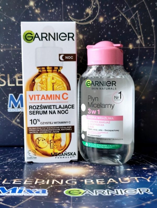 Garnier Skin Naturals – płyn micelarny 3w1 do skóry wrażliwej, Garnier Vitamin C – serum rozświetlające na noc