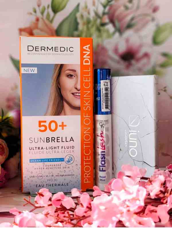 Dermedic Sunbrella SPF 50, IUNO Cosmetics Paleta Cieni, Golden Rose Kolorowy Tusz